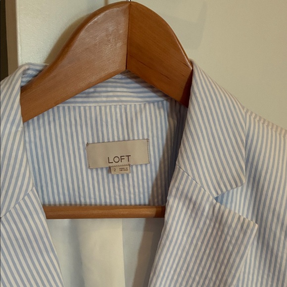 LOFT Women's Pinstripe Blazer - White and Blue - Picture 3 of 7